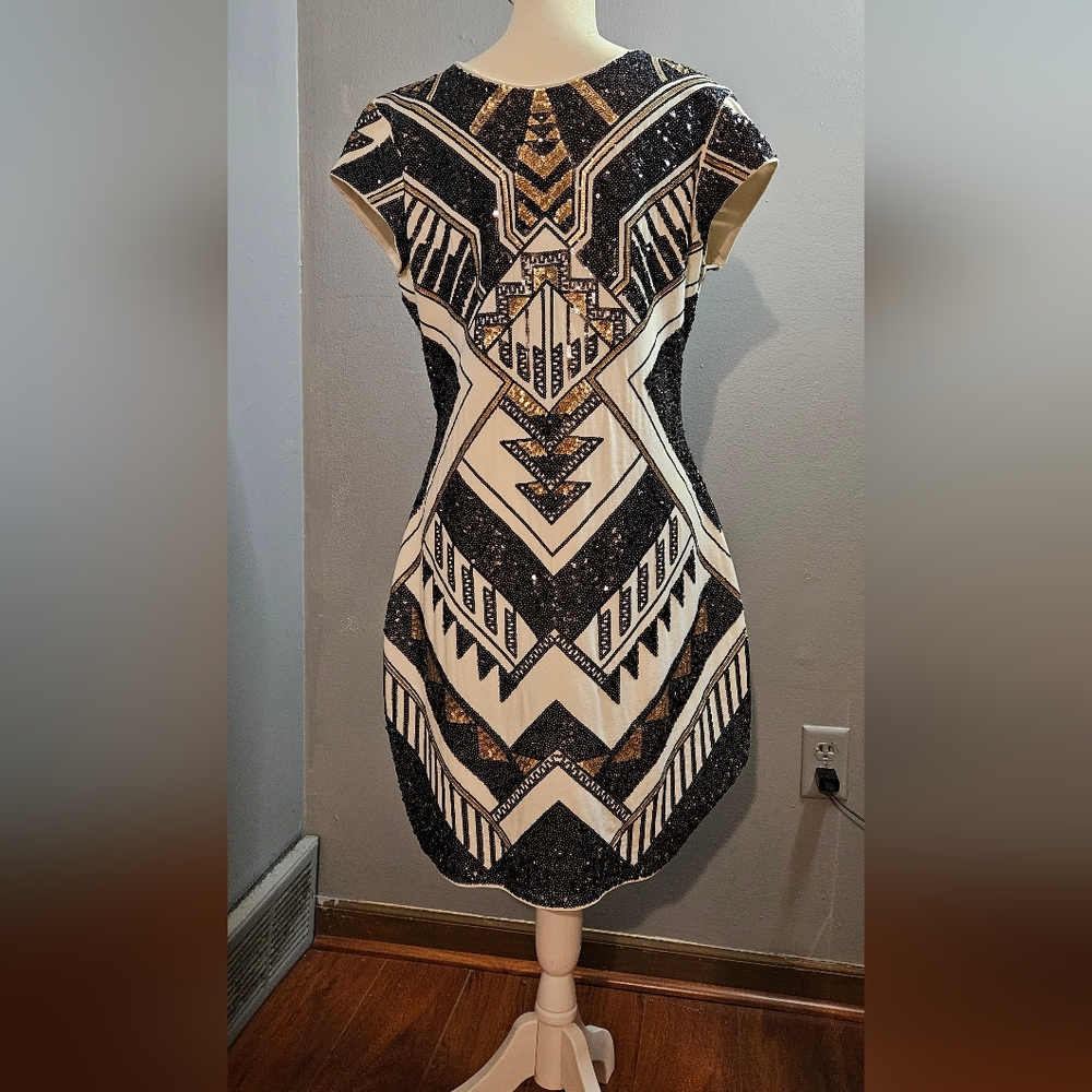 Express Sequin Dress. Black Gold and White. Size L. or 10/12. Extra Stretchy.